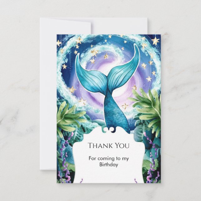 Whimsical Marine Mermaid Birthday Dankeskarte (Vorderseite)