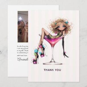 Whimsical Martini Diva Geburtstagsfeier Foto Dankeskarte