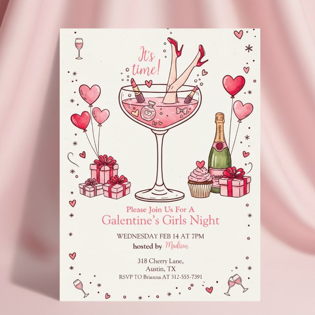Whimsical Martini Galentine's Invitation Einladung (Whimsical Party Invitation)