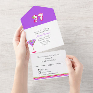 Whimsical Martini Glas 21. Geburtstag Party All In One Einladung