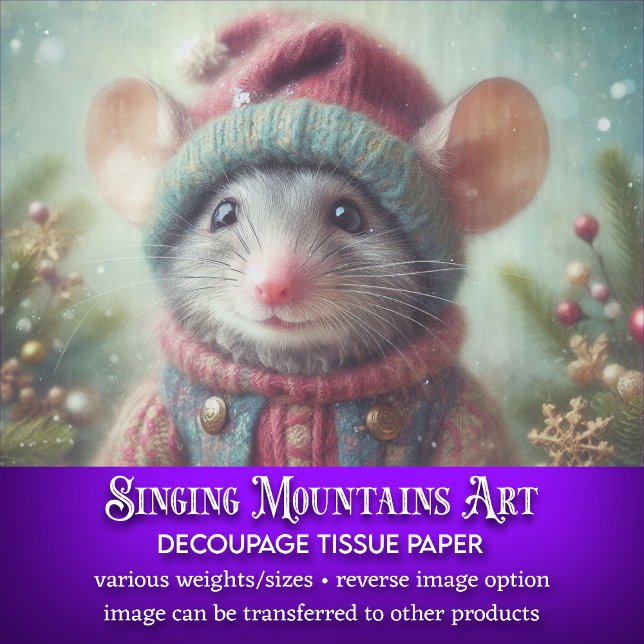 Whimsical Maus in festlichen Weihnachtshut Dekoupa Seidenpapier (Von Creator hochgeladen)