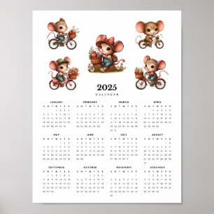 Whimsical Mäuse auf Fahrrädern Minimal 2025 Kalend Poster