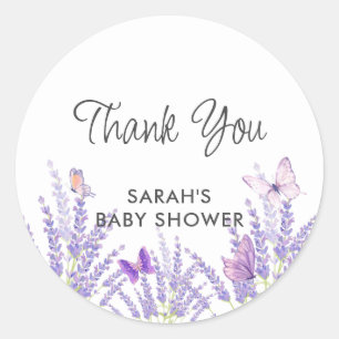 Whimsical Meadow Lavender Butterfly Babydusche Runder Aufkleber