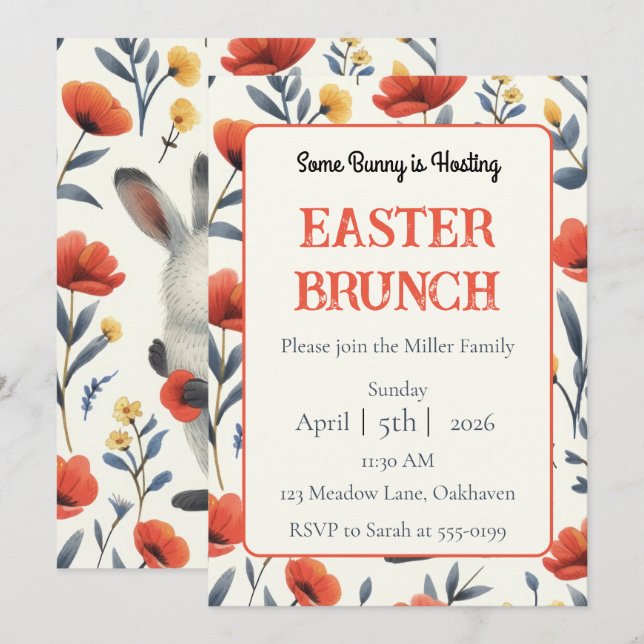 Whimsical Meadow Personalized Easter Brunch Einladung (Vorne/Hinten)