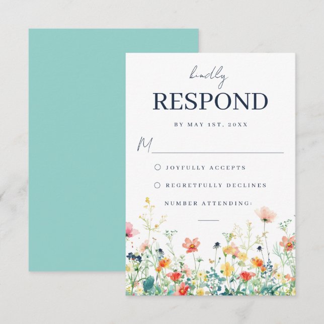 Whimsical Meadow Wedding RSVP-Karte RSVP Karte (Vorne/Hinten)