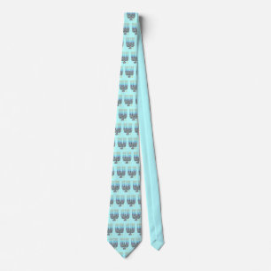 Whimsical Menorah Men's Light Blue Neck Tie Krawatte