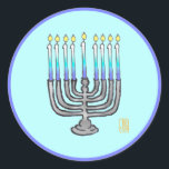 Whimsical Menorah Runder Aufkleber<br><div class="desc">Diese Whimsical Menorah Classic Round Stickers sind das perfekte Finale auf Ihren Hanukah-Kartenumschlägen und auf all Ihren Geschenken in Papierform. Sie koordinieren sich mit Geschenk- und Papierartikeln in meiner Whimsical Menorah Hanukkah und More Collection.</div>