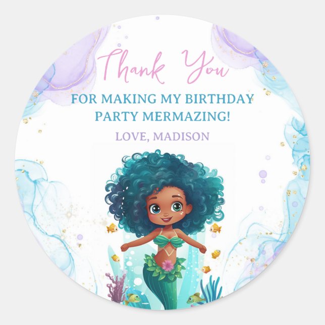 Whimsical Mermaid Birthday Party Runder Aufkleber (Vorderseite)