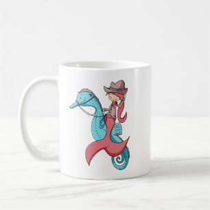 Whimsical Mermaid Cowgirl mit Hut und Seepferd Kaffeetasse