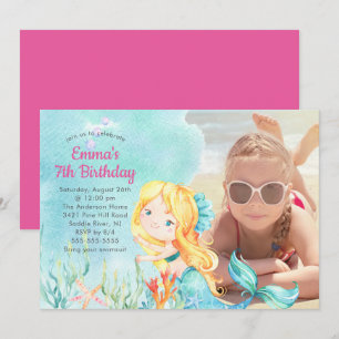 Whimsical Mermaid Foto Geburtstag Einladung