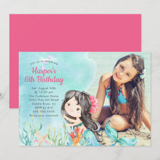 Whimsical Mermaid Foto Geburtstag Einladung