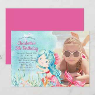Whimsical Mermaid Foto Geburtstag Einladung