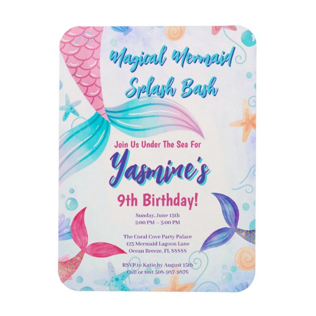 Whimsical Mermaid Geburtstag Einladung Keepake Magnet (Vertikal)