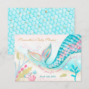 Whimsical Mermaid Girl Baby Dusche Vielen Dank Dankeskarte