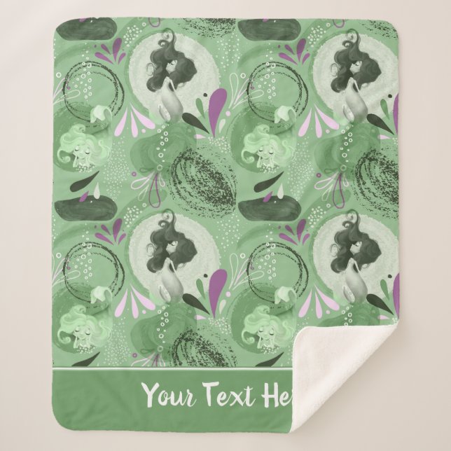 Whimsical Mermaid Green Abstrakt Sherpadecke (Vorderseite)
