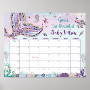 Whimsical Mermaid Guess Baby's Ankunft Geburtsspie Poster