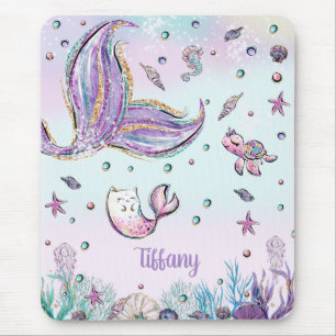 Whimsical Mermaid Schwanz Under Sea Rainbow Coral Mousepad