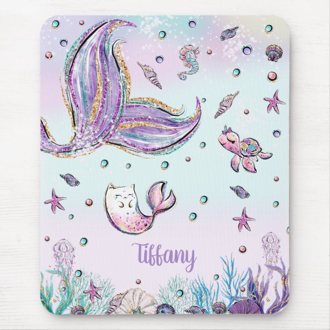 Whimsical Mermaid Schwanz Under Sea Rainbow Coral Mousepad (Vorne)