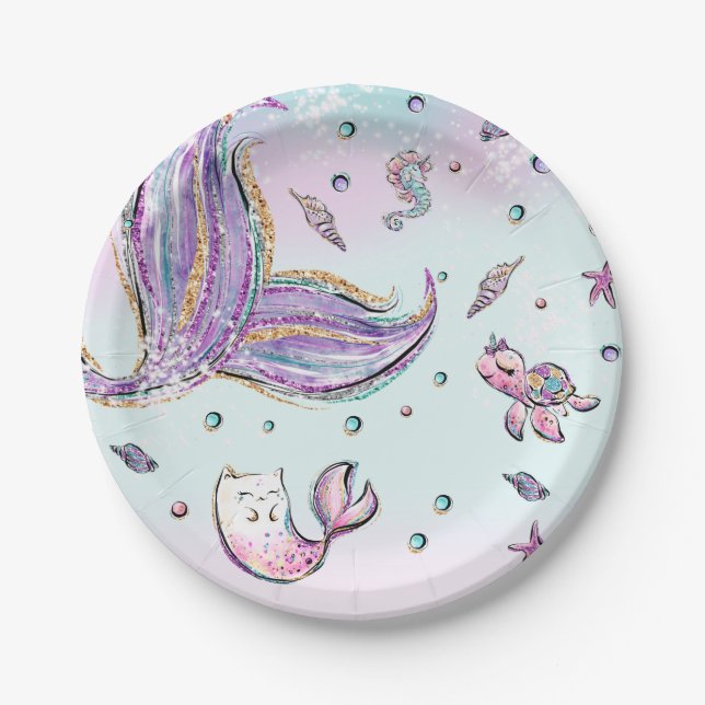 Whimsical Mermaid Under Sea Mercat Geburtstag Pappteller (Vorderseite)