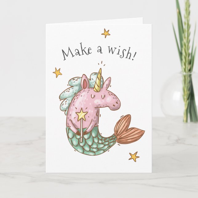 Whimsical Mermaid Unicorn Geburt wünschen Karte (Vorderseite)