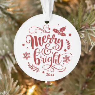 Whimsical Merry and Bright Festive Holiday Foto Ornament