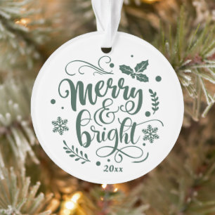 Whimsical Merry and Bright Festive Holiday Foto Ornament