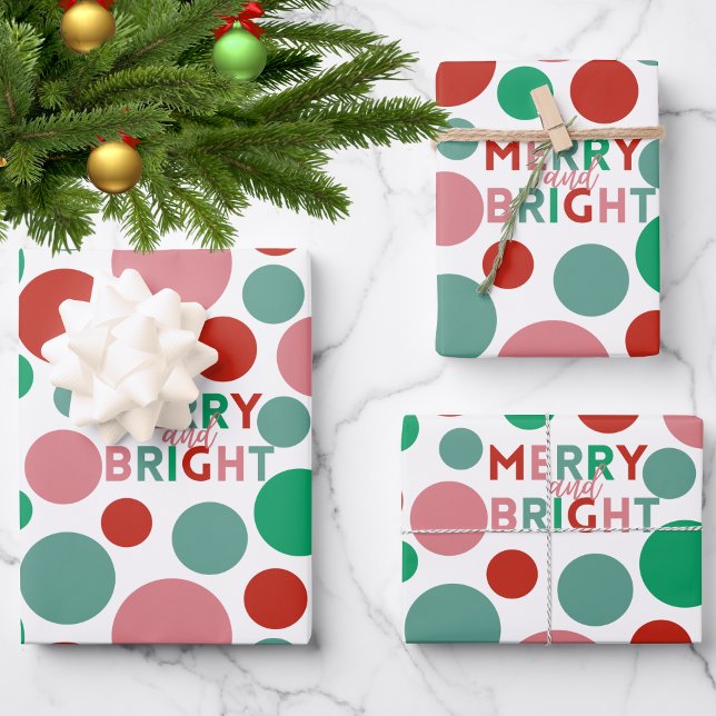 Whimsical Merry & Bright Moderne farbenfrohe Polka Geschenkpapier Set (Von Creator hochgeladen)