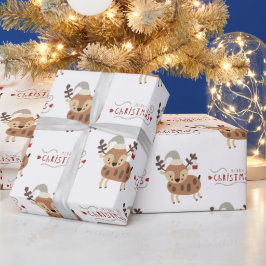 Whimsical Merry Christmas Deer  Geschenkpapier
