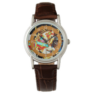 Whimsical Merry Go Round Carousel Pferd Armbanduhr