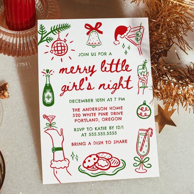 Whimsical Merry Little Girl's Night Christmas Einladung (Von Creator hochgeladen)