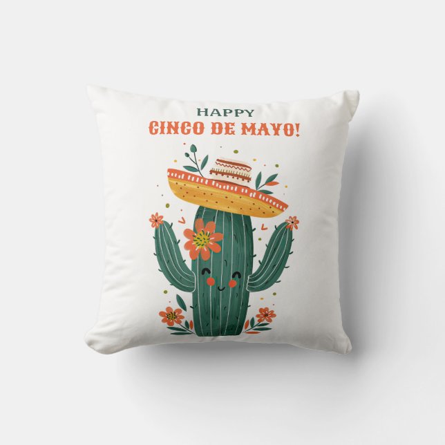 Whimsical Mexican Cactus Happy Cinco de Mayo Kissen (Vorderseite)