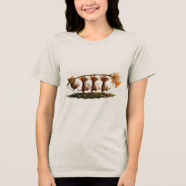 Whimsical Mice Carrying Daffodil Line Art Tri-Blend Shirt