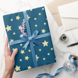 Whimsical Midnight Blue mit gelben Sternen Geschenkpapier