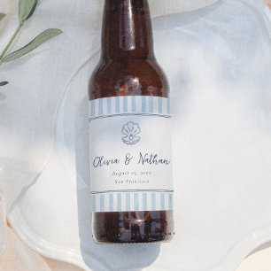 Whimsical Minimal Retro Blaue Streifen Hochzeit Bierflaschenetikett