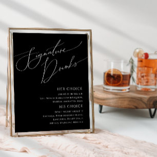 Whimsical Minimal Schrift   Black Signature Drinks Poster