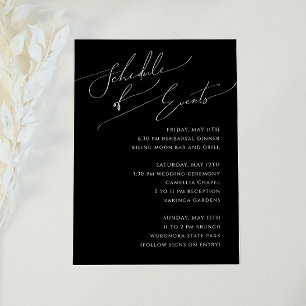 Whimsical Minimal Script Black Schedule of Events Begleitkarte