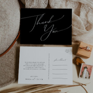 Whimsical Minimal Script   Black Wedding Vielen Da Postkarte