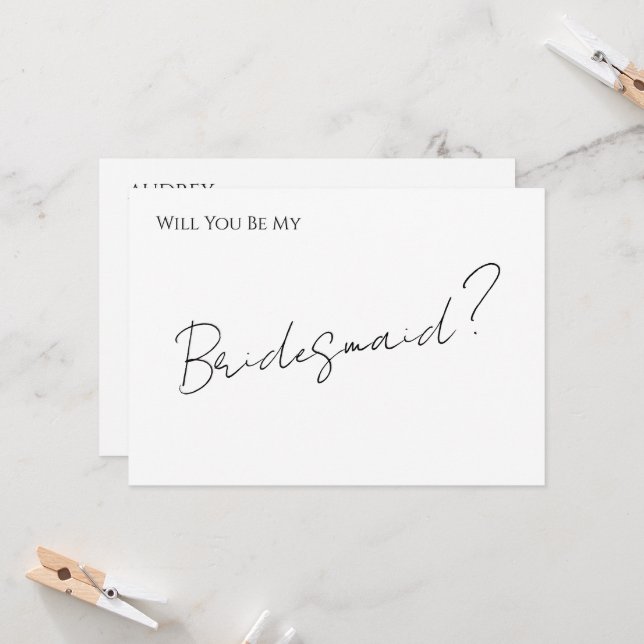 Whimsical Minimal Script Brautjungfer-Vorschlagska Einladung (Vorderseite/Rückseite Beispiel)