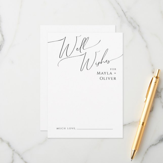 Whimsical Minimal Script Wedding Well wünscht Card Hinweiskarte (Vorderseite/Rückseite Beispiel)