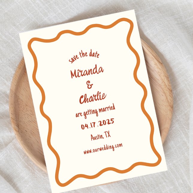 Whimsical Minimal Wavy Border Handgeschriebener 70 Save The Date (Von Creator hochgeladen)