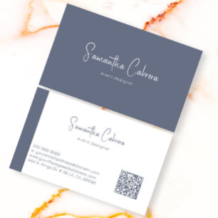 Whimsical Minimalistic Calligraphy on Blue Gray Visitenkarte