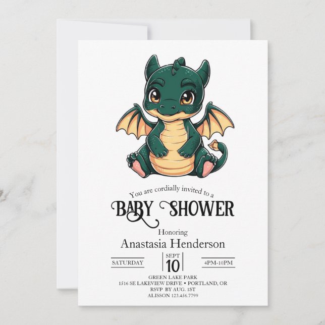 Whimsical Minimalistisch Digital Dragon Baby Dusch Einladung (Vorderseite)