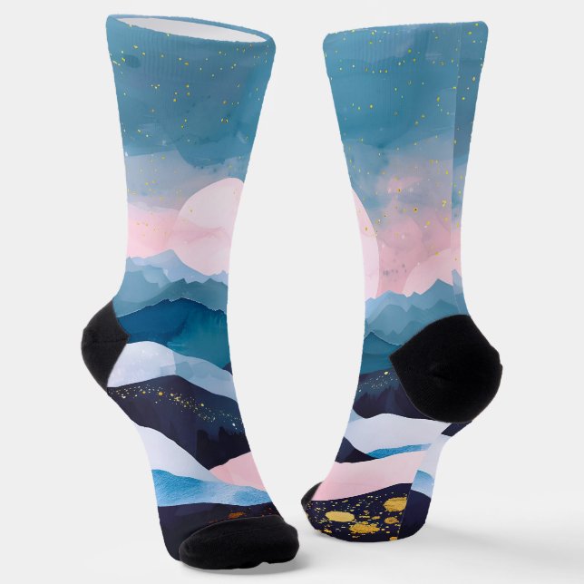 Whimsical Minimalistisch Gold Mountain Wasserfarbe Socken (Gewinkelt)