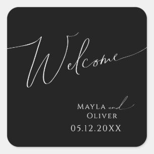 Whimsical Minimalistisch Script Black Wedding Will Quadratischer Aufkleber
