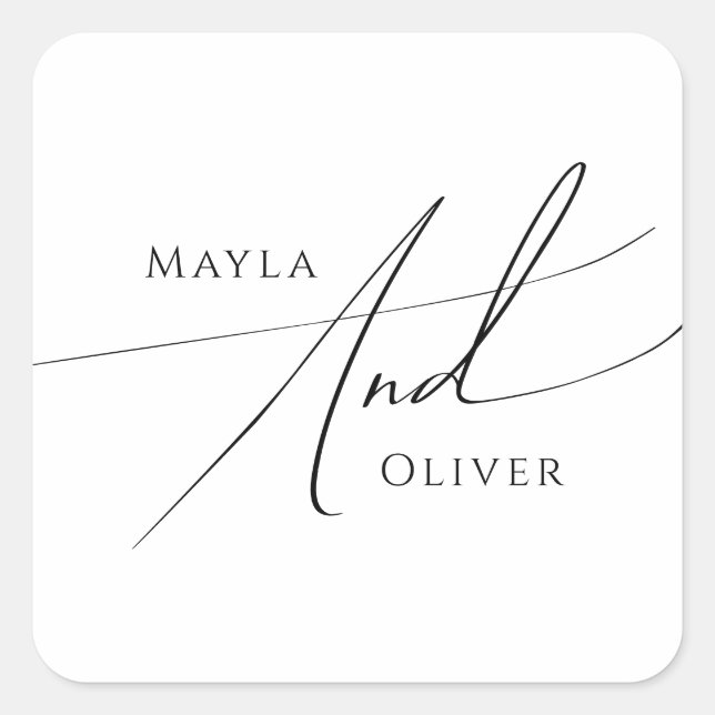 Whimsical Minimalistisch Script Wedding Umschlag A Quadratischer Aufkleber (Vorderseite)