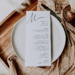 Whimsical Minimalistisch Script Wedning Dinner Menükarte<br><div class="desc">Dieses skurrile, minimalistische Skript Hochzeitsmenü ist perfekt für Ihre klassische einfache Schwarz-Weiß minimale moderne Boho Hochzeit. Das Design besticht durch elegante, delikate und romantische handgeschriebene Kalligraphieschriften mit formaler Shabby Chic-Typografie. Das Aussehen wird bei jeder Hochzeitszeit gut sein: Frühling, Sommer, Herbst oder Winter! Das Produkt ist bearbeitbar und hat viel Leerraum,...</div>