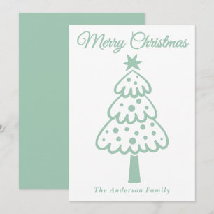 Whimsical Mint Green Hand gezogen Weihnachtsbaum Feiertagskarte