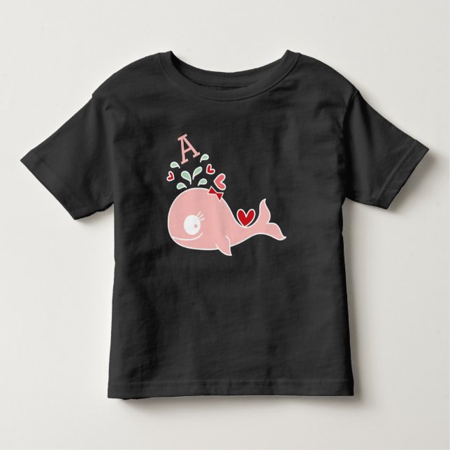 Whimsical Miss Pink Whale Bow Monogram Baby Girl Kleinkind T-shirt (Vorderseite)