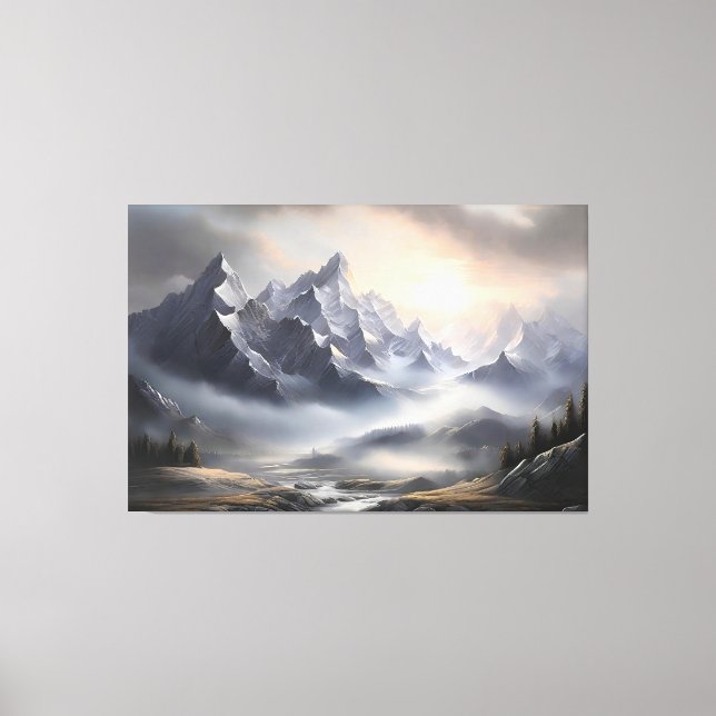 Whimsical Misty Mountain Landschaft Leinwanddruck (Vorderseite)