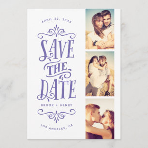 Whimsical Mod 3-Foto Save the Date Periwinkle